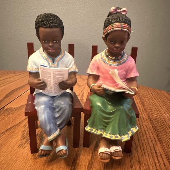 Young's Other - Young's Treasures Of The Heart Boy Girl Sitting Reading African American Vintage